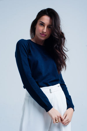 Navy Woolen Sweater With Textured Detail