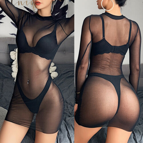 Long Sleeve One Piece Mesh  Bikini Cover Up