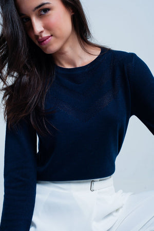 Navy Woolen Sweater With Textured Detail