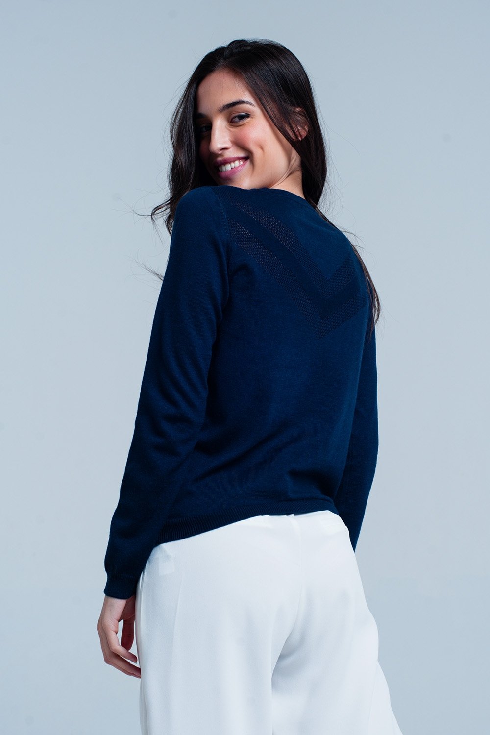 Navy Woolen Sweater With Textured Detail