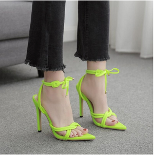 Cross Tied Lace Up Peep Toe Pump