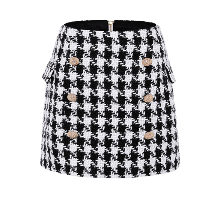 Tweed laine pied de poule Mini Skirt