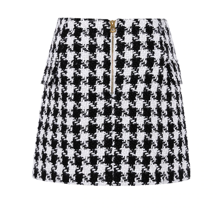 Tweed laine pied de poule Mini Skirt