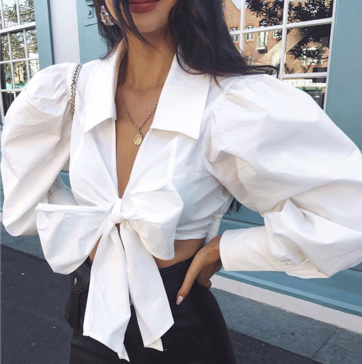 Vintage Bowknot Long Sleeve Crop Top