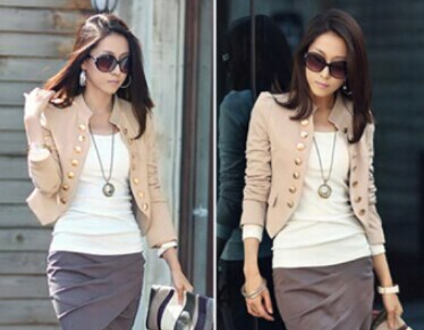 Gold Button Peplum Cropped Blazer