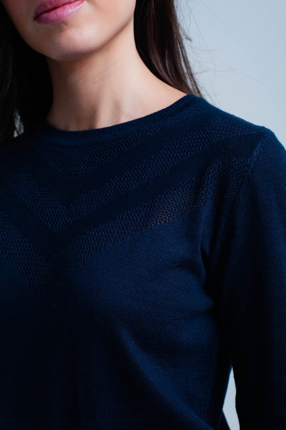 Navy Woolen Sweater With Textured Detail