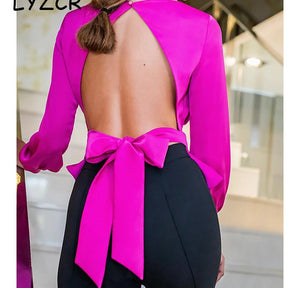 Backless Bowknot Long Sleeve Top