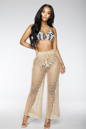 Flare Knitted Hollow Out Fishnet Wide Leg Pant's