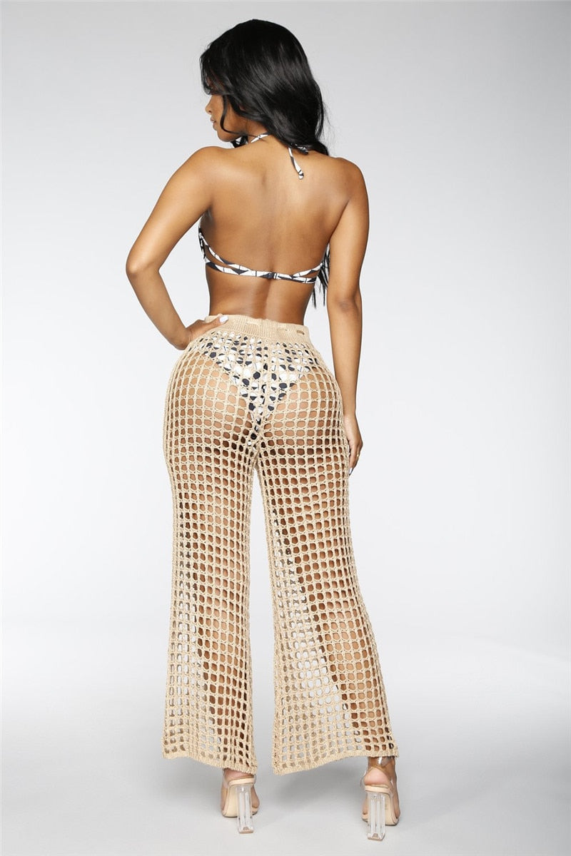 Flare Knitted Hollow Out Fishnet Wide Leg Pant's