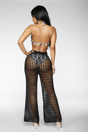 Flare Knitted Hollow Out Fishnet Wide Leg Pant's