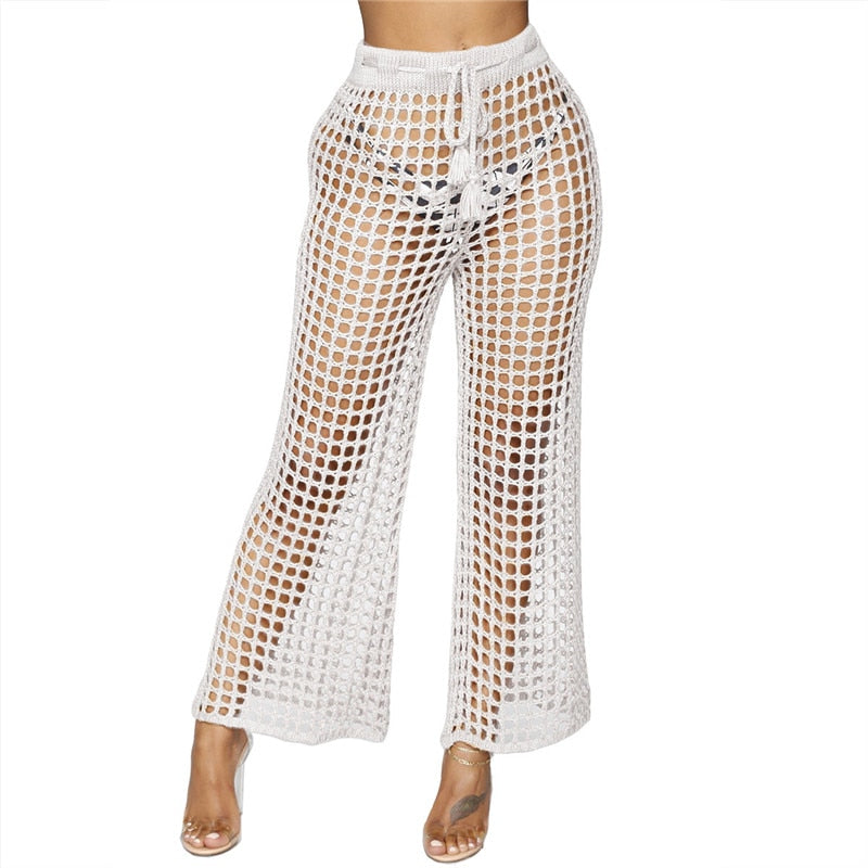 Flare Knitted Hollow Out Fishnet Wide Leg Pant's