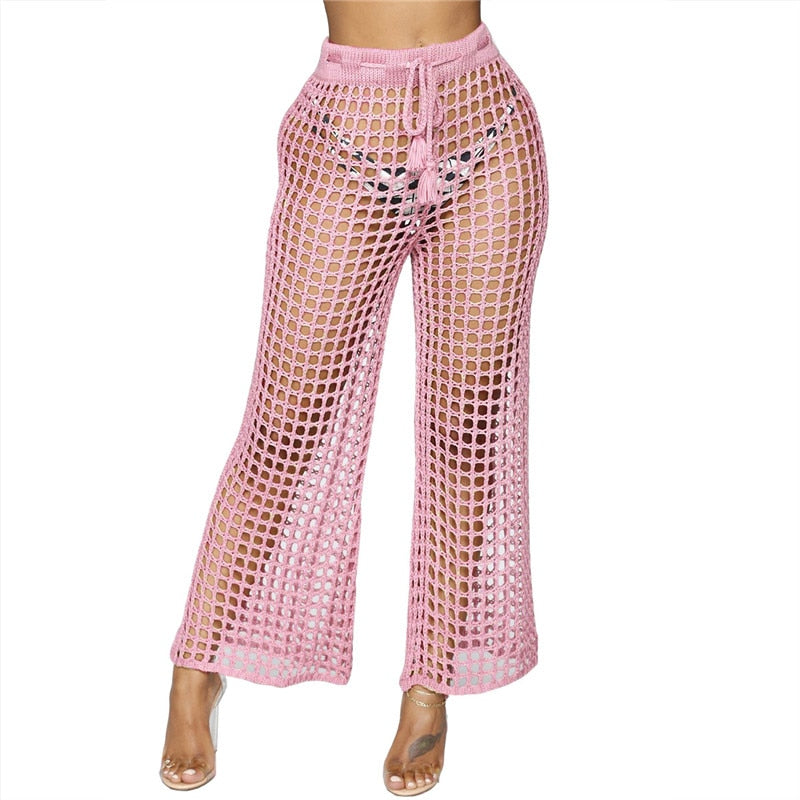 Flare Knitted Hollow Out Fishnet Wide Leg Pant's