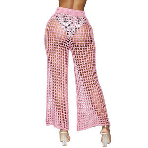 Flare Knitted Hollow Out Fishnet Wide Leg Pant's