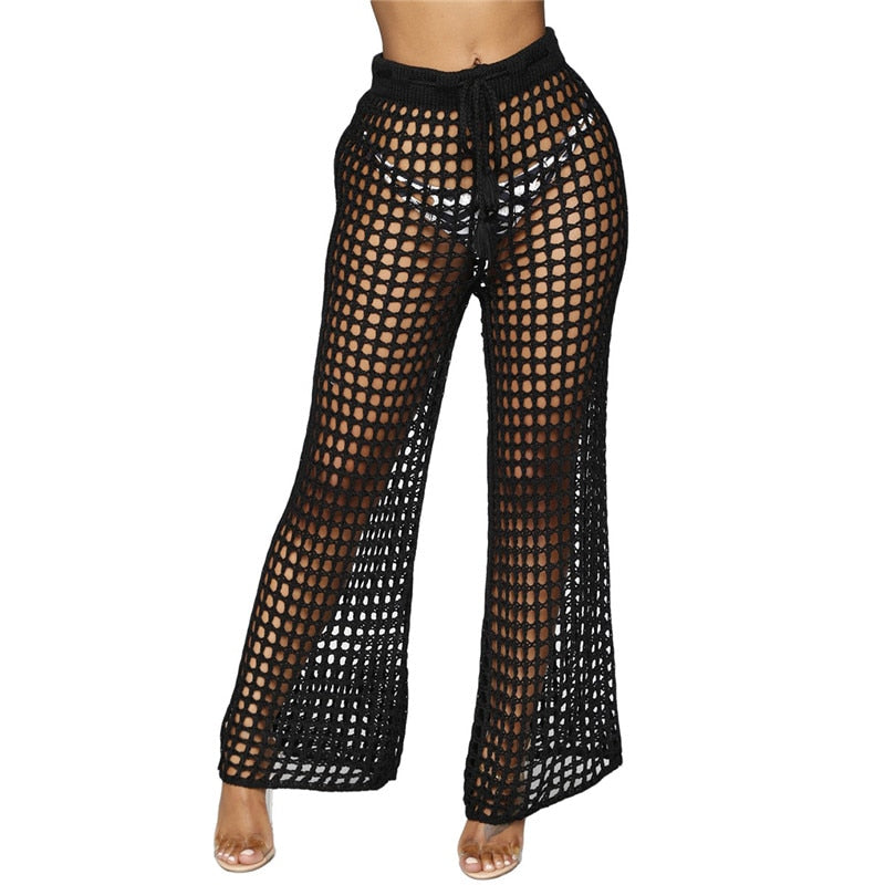 Flare Knitted Hollow Out Fishnet Wide Leg Pant's