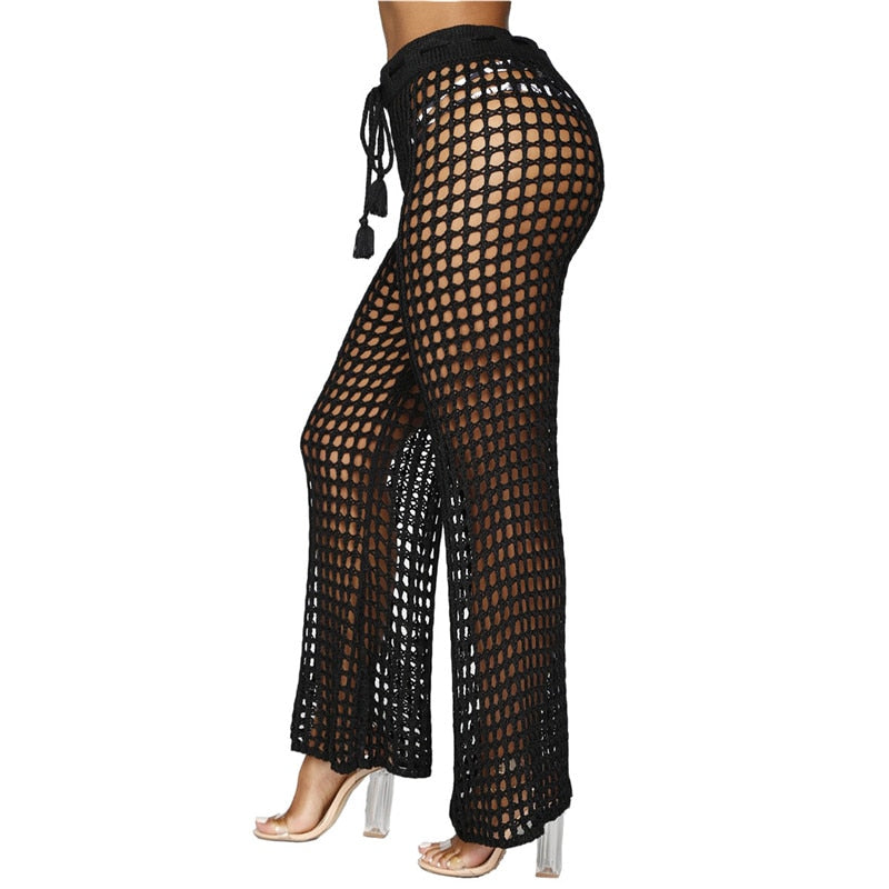 Flare Knitted Hollow Out Fishnet Wide Leg Pant's