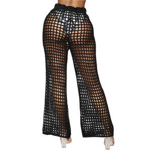 Flare Knitted Hollow Out Fishnet Wide Leg Pant's