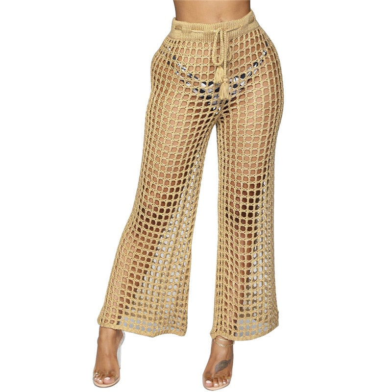 Flare Knitted Hollow Out Fishnet Wide Leg Pant's