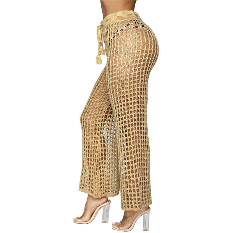 Flare Knitted Hollow Out Fishnet Wide Leg Pant's