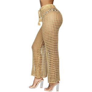 Flare Knitted Hollow Out Fishnet Wide Leg Pant's