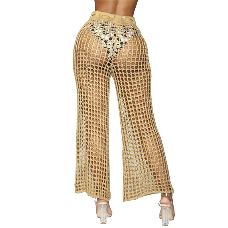 Flare Knitted Hollow Out Fishnet Wide Leg Pant's