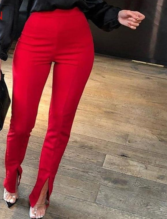 High waist ankle slit pants