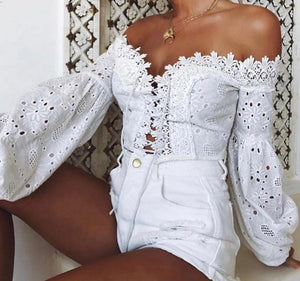 Lace embroidery cut out top