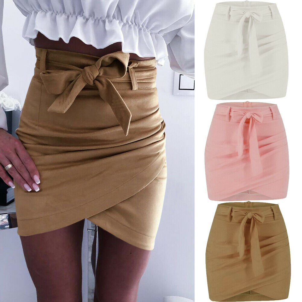 High Waist Bow Tie up Pencil Skirt