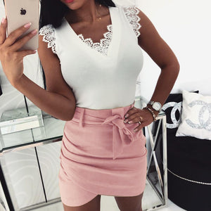 High Waist Bow Tie up Pencil Skirt