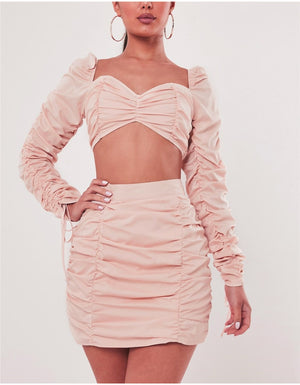 Double Layers Ruffled Two Piece Crop Top Skirt Set