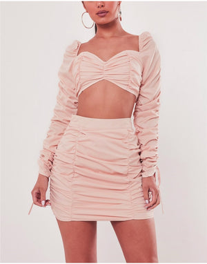 Double Layers Ruffled Two Piece Crop Top Skirt Set