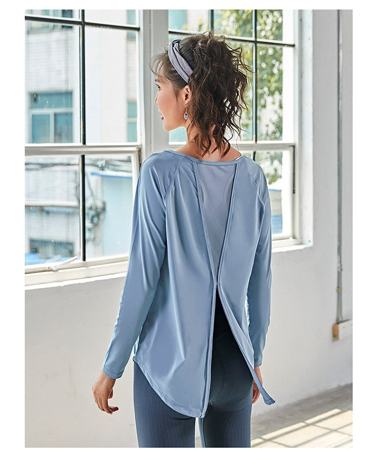 Slit back Mesh Insert Long Sleeve T-Shirt