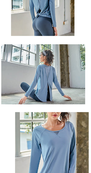 Slit back Mesh Insert Long Sleeve T-Shirt