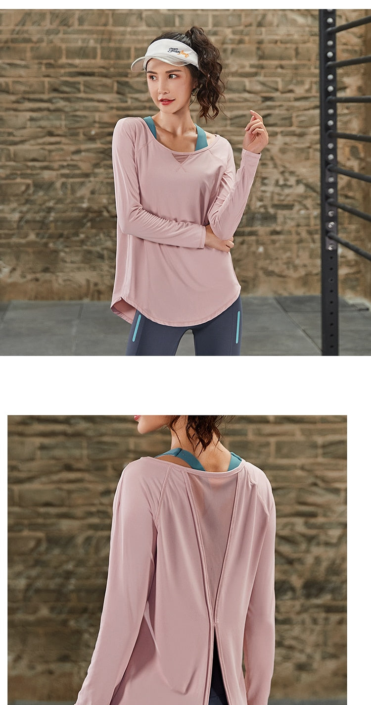 Slit back Mesh Insert Long Sleeve T-Shirt