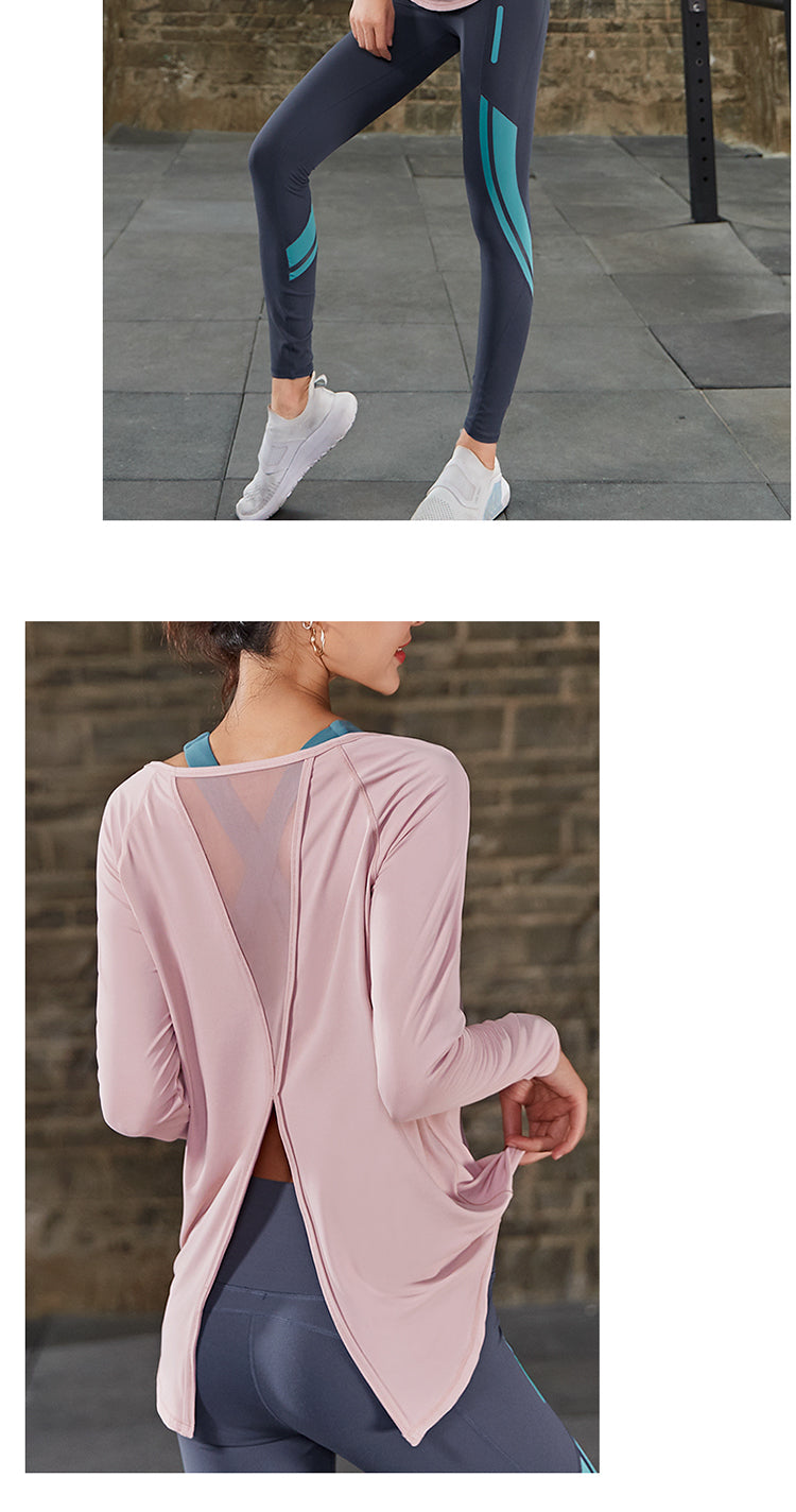 Slit back Mesh Insert Long Sleeve T-Shirt