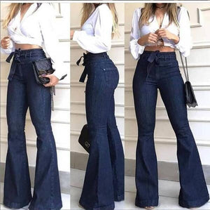 High Waist Bandage Wide Leg Denim Jeans