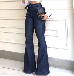 High Waist Bandage Wide Leg Denim Jeans