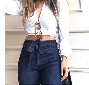 High Waist Bandage Wide Leg Denim Jeans