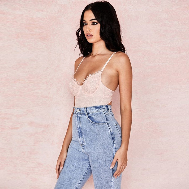 Lace Frill  Backless  Bodysuits