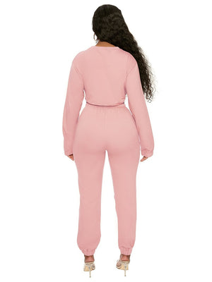 Two Piece Casual Drawstring Crop Hoodie and Sweat Pant Set