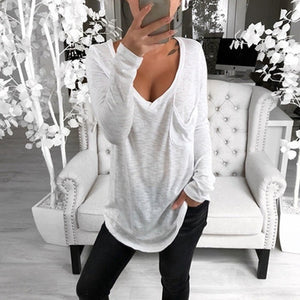 Solid V-neck Long Sleeve