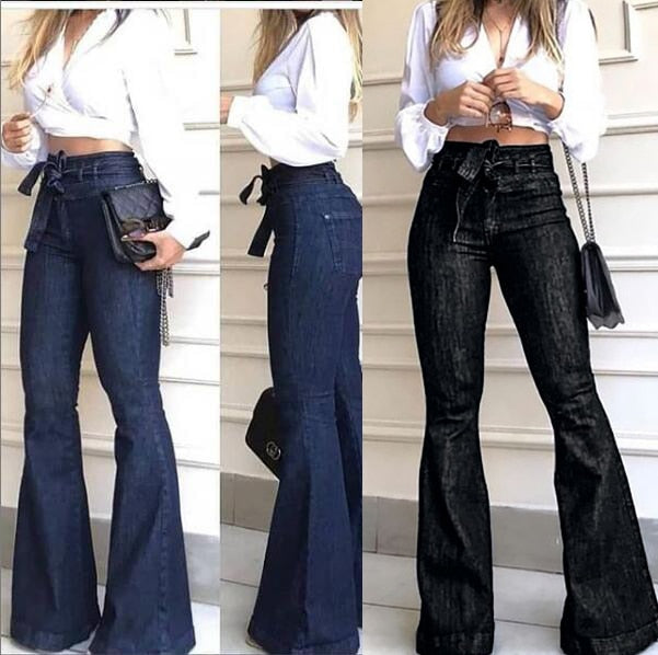 High Waist Bandage Wide Leg Denim Jeans