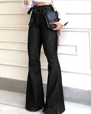 High Waist Bandage Wide Leg Denim Jeans