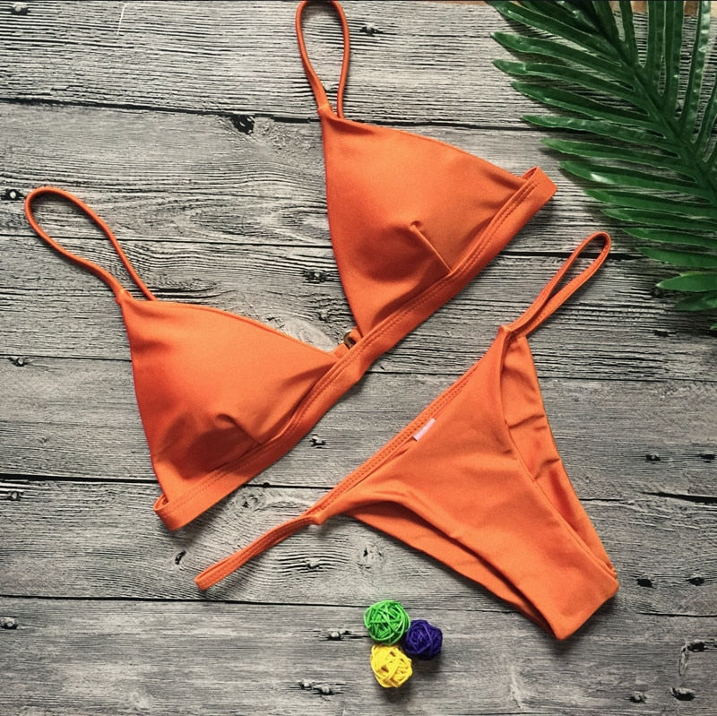 Two Piece Solid Low Cut Bikini Set