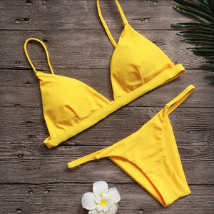 Two Piece Solid Low Cut Bikini Set