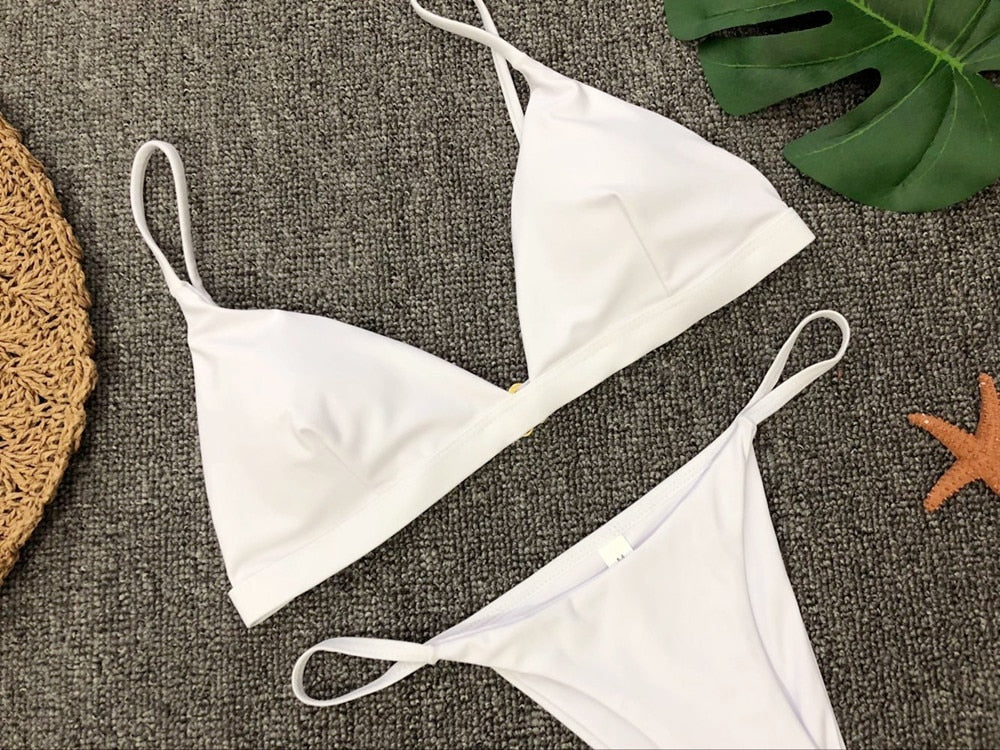 Two Piece Solid Low Cut Bikini Set