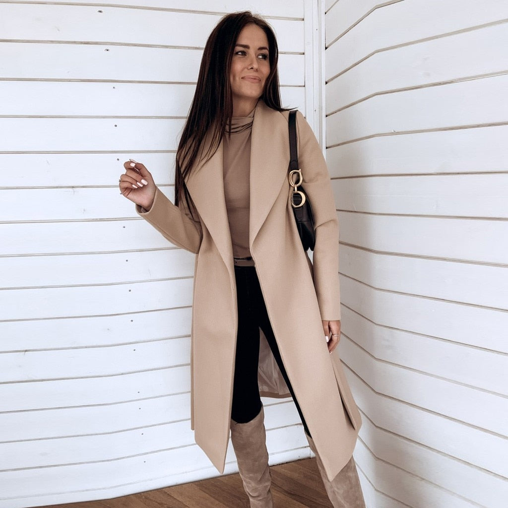 Thin Wool Blend Coat Women Long Cardigan Coat