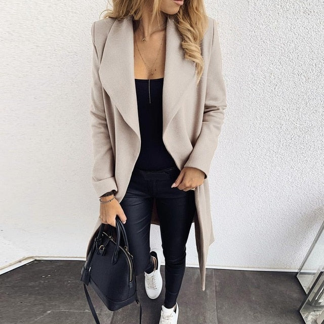 Thin Wool Blend Coat Women Long Cardigan Coat