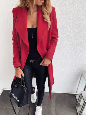 Thin Wool Blend Coat Women Long Cardigan Coat