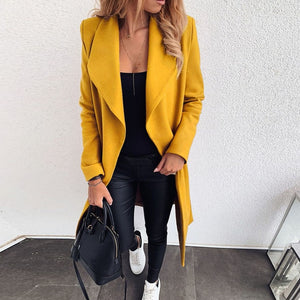 Thin Wool Blend Coat Women Long Cardigan Coat