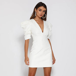 Princess Puff sleeved V-neck Mini Dress